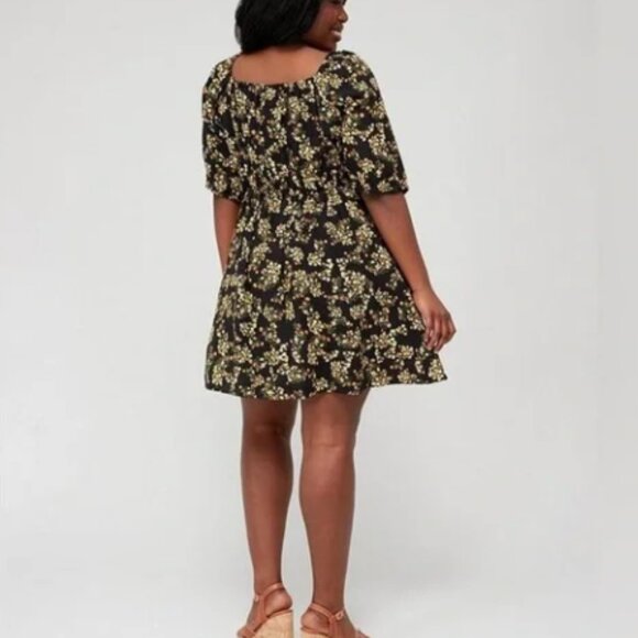 CITY CHIC SORRENTO KNOT FRONT FLORAL PUFF SLEEVE MINI DRESS sz M/18 - Picture 2 of 4